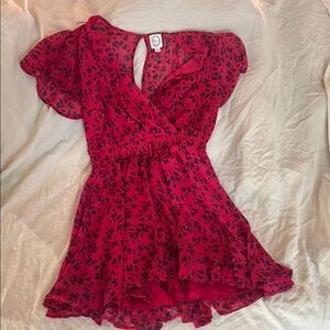 Hot pink fuschia Floral Dress with Ruffle Sleeves